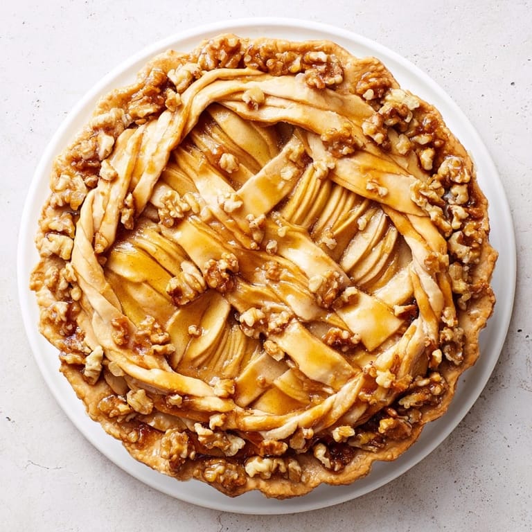 Close-up of a Lattice Orchard, showing the beautiful apple lattice with a honey-walnut base.