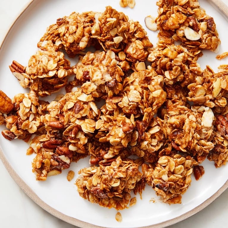 Oven-baked honey nut granola clusters, creating a tempting aroma for your next breakfast meal.