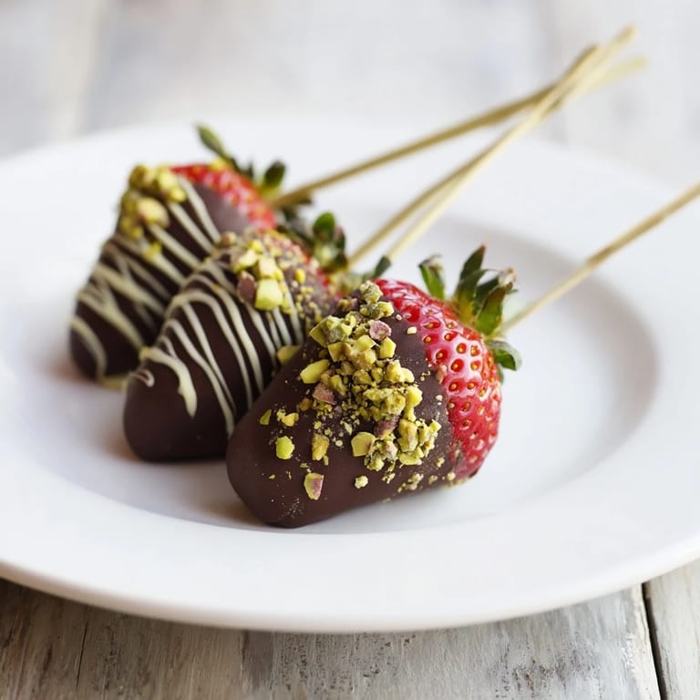 Fresh and juicy strawberries on skewers dipped in rich chocolate, a perfect party dessert.