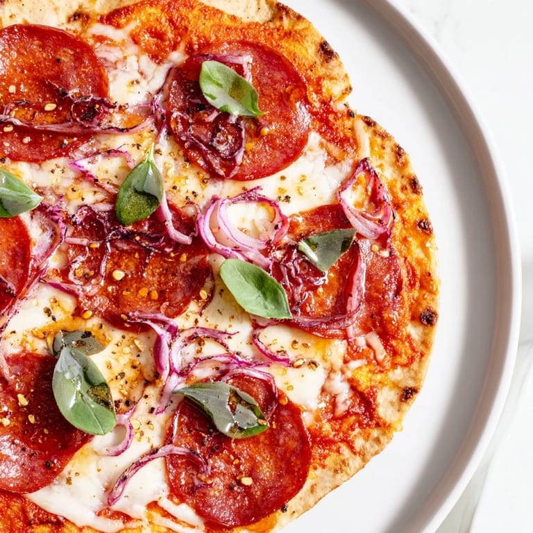 Spicy pepperoni and sweet honey harmonize on a delicious hot honey pepperoni flatbread.