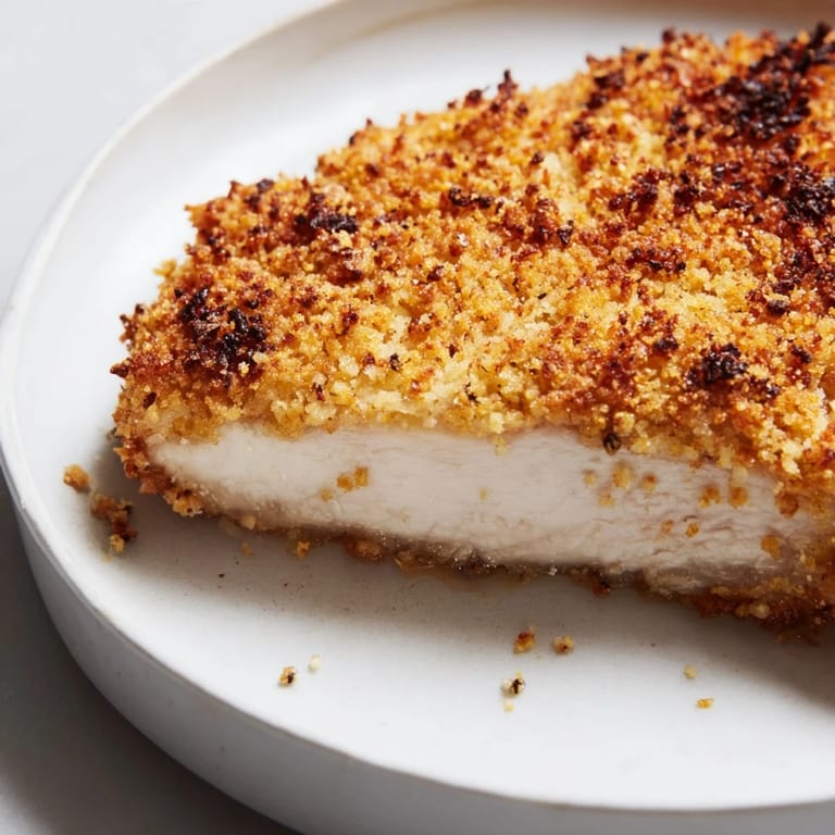 A close-up shot of perfectly breaded air fryer chicken cutlets, smelling delicious and savory.