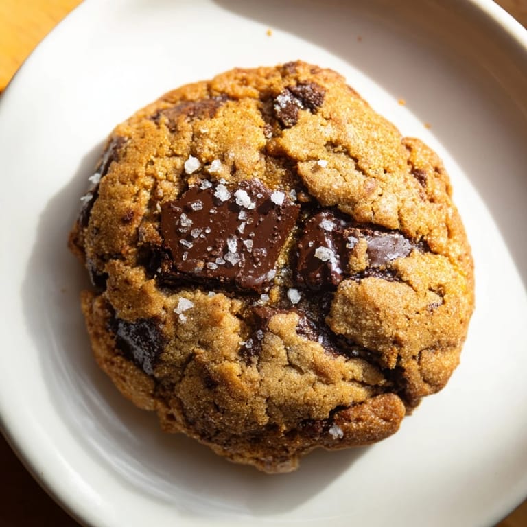 A close-up of chewy Miso Brown Butter Cookies, sprinkled with sea salt, ready to be enjoyed.