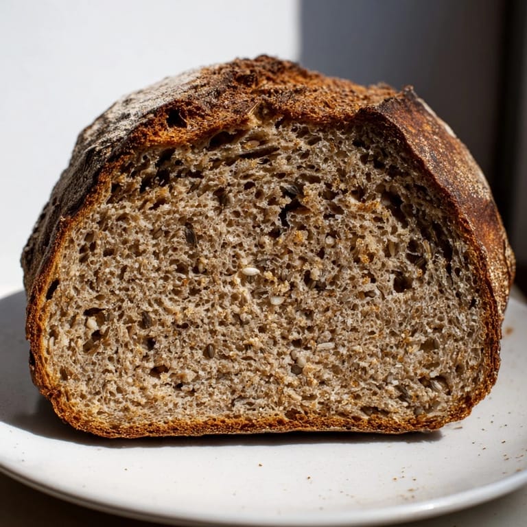 Warm, toasted slice of Latvian Rupjmaize bread, ready to be enjoyed with butter or your favorite toppings.