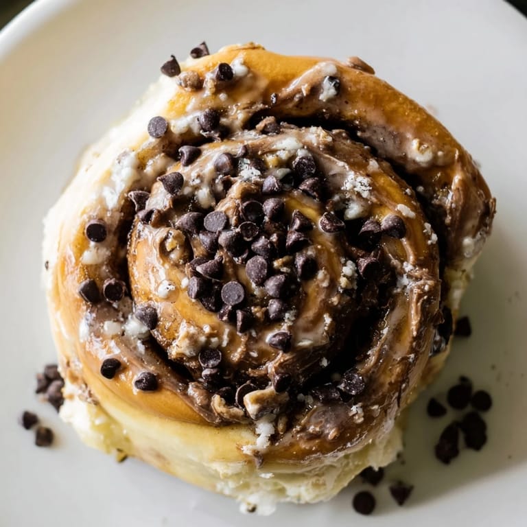 Golden-brown Nutella Chocolate Chip Rolls drizzled with icing, perfect for a cozy breakfast or decadent dessert on a Sunday morning.