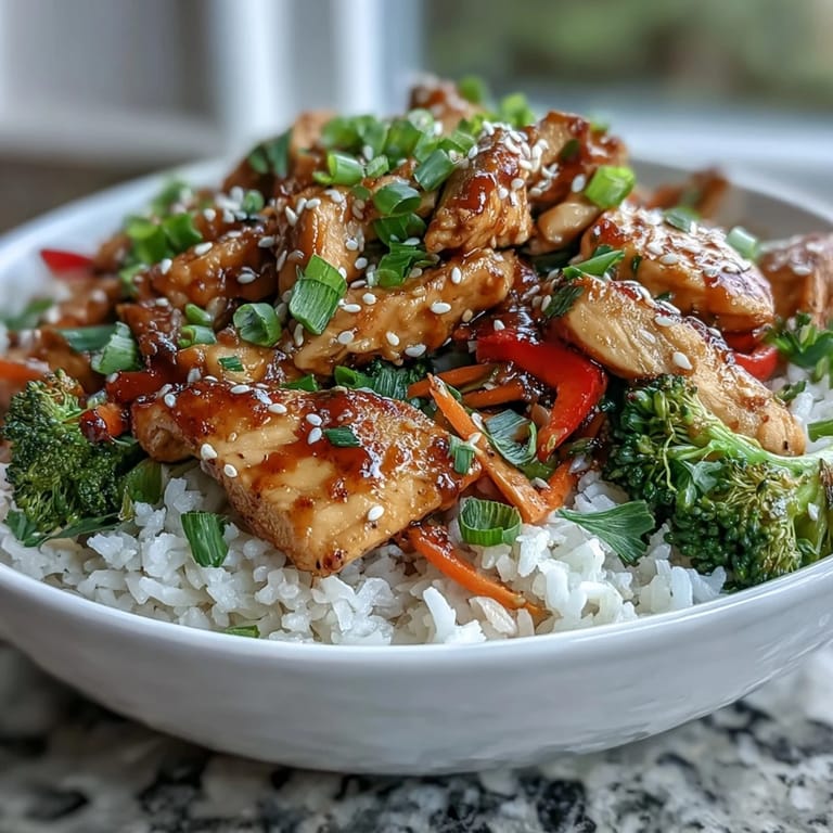Vibrant, wholesome Chicken and Rice Bowl with sautéed vegetables, fluffy rice, and savory chicken, ready to serve for a family dinner.
