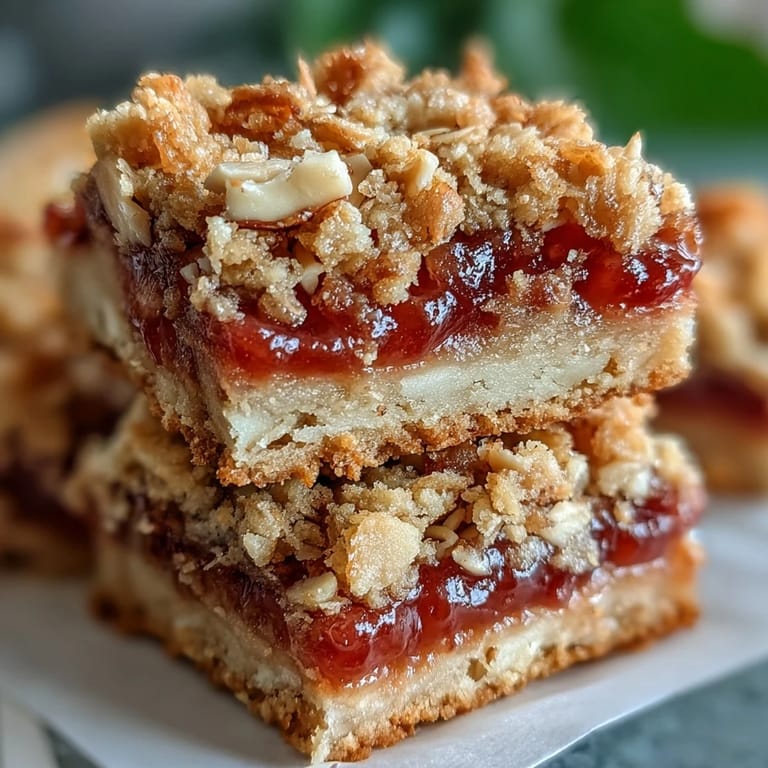 Homemade Guava Jam Bars served warm with vanilla ice cream melting over the buttery oat topping.