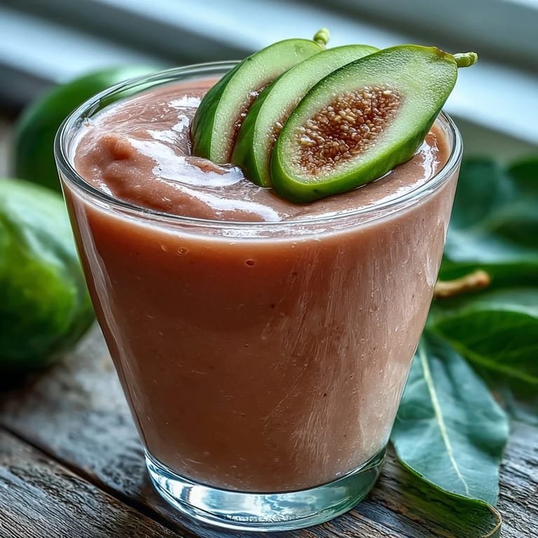 A chilled glass of Guava Banana Smoothie, blending creamy texture and tropical sweetness, perfect for a refreshing summer breakfast.