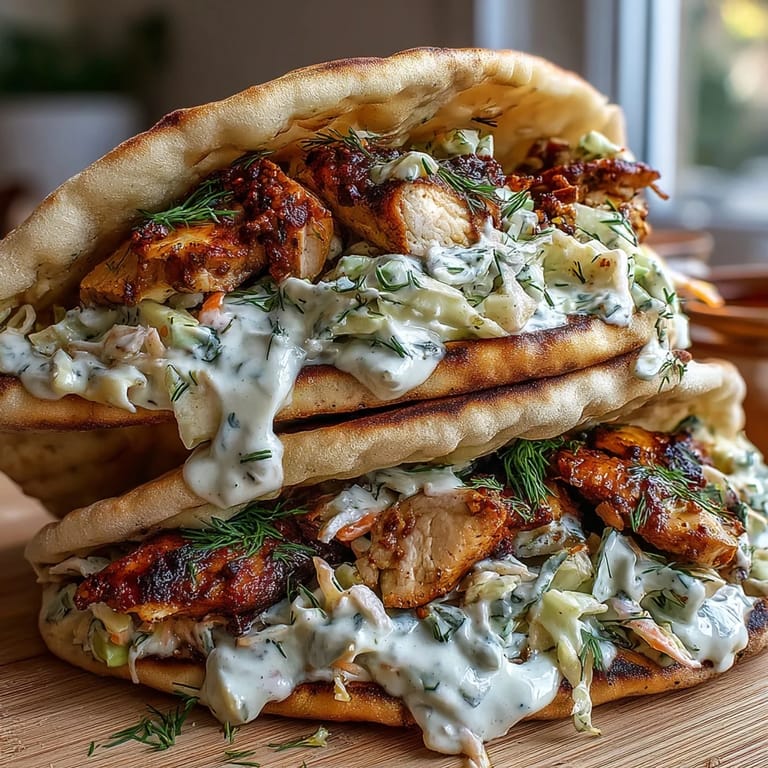 Savory grilled chicken nestled in soft pita bread topped with crunchy carrots and tangy, cool ranch dressing.