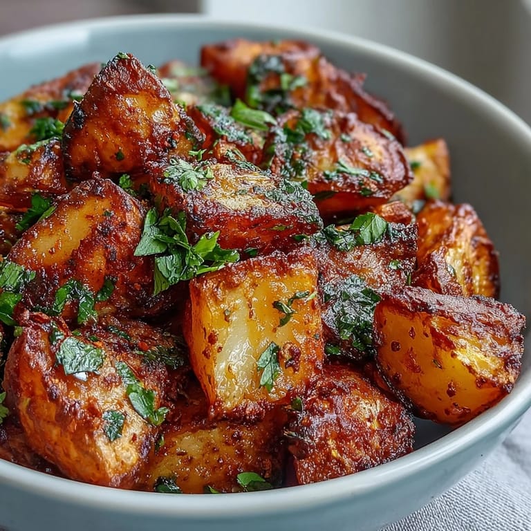 Sizzling spicy Mexican-style street potatoes with minced garlic and lime juice, served hot as a flavorful vegetarian snack.