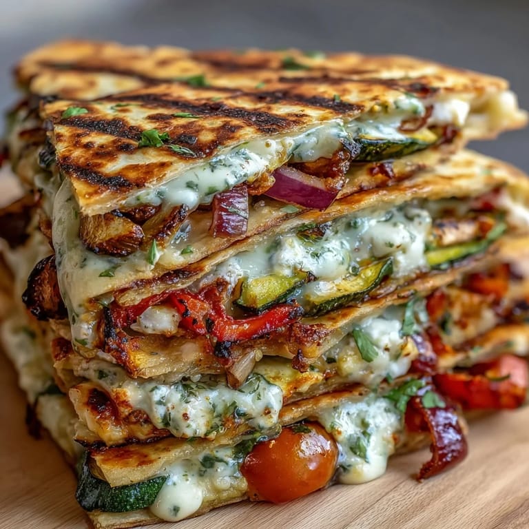 A delicious slice of Mediterranean quesadilla served beside creamy hummus and a lemon wedge for dipping