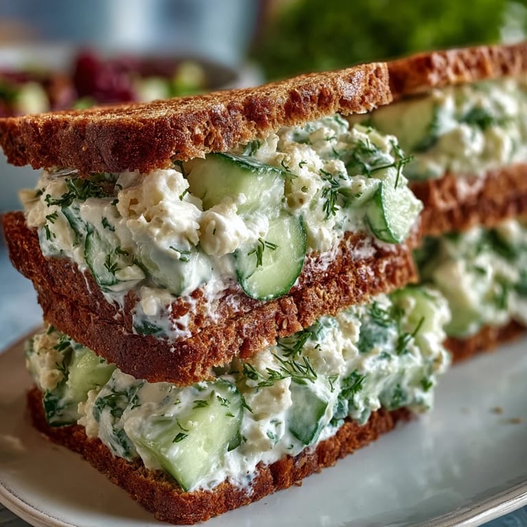 Alfalfa sprouts and a slice of red onion add fresh crunch to the Easy Cucumber Salad Sandwiches.