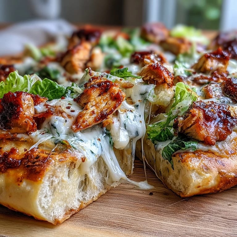 Sizzling Garlic Naan Chicken Caesar Pizzas served warm, perfect for a quick family dinner.