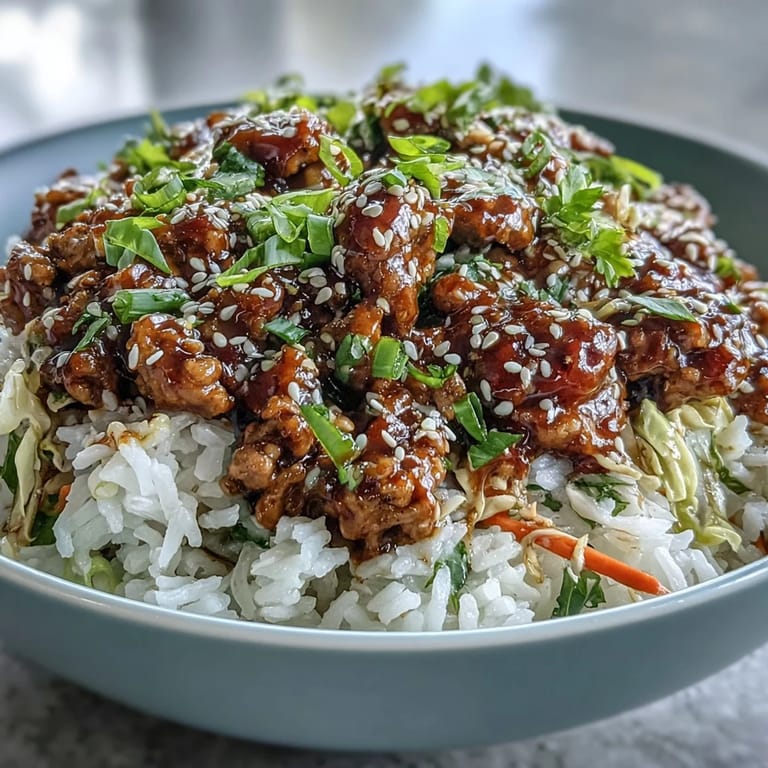 Spicy bang bang turkey rice bowls feature fresh carrots, cucumbers, and green onions, served with lime and sesame seeds.