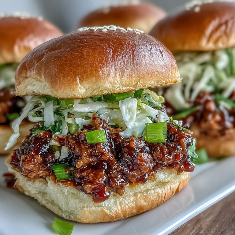 Juicy Korean Turkey Sloppy Joe Sliders stacked on a platter for game day.