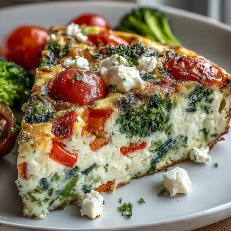 Light and fluffy egg white frittata filled with vibrant vegetables, herbs, and optional feta, served warm for a nutritious and satisfying low-calorie meal.
