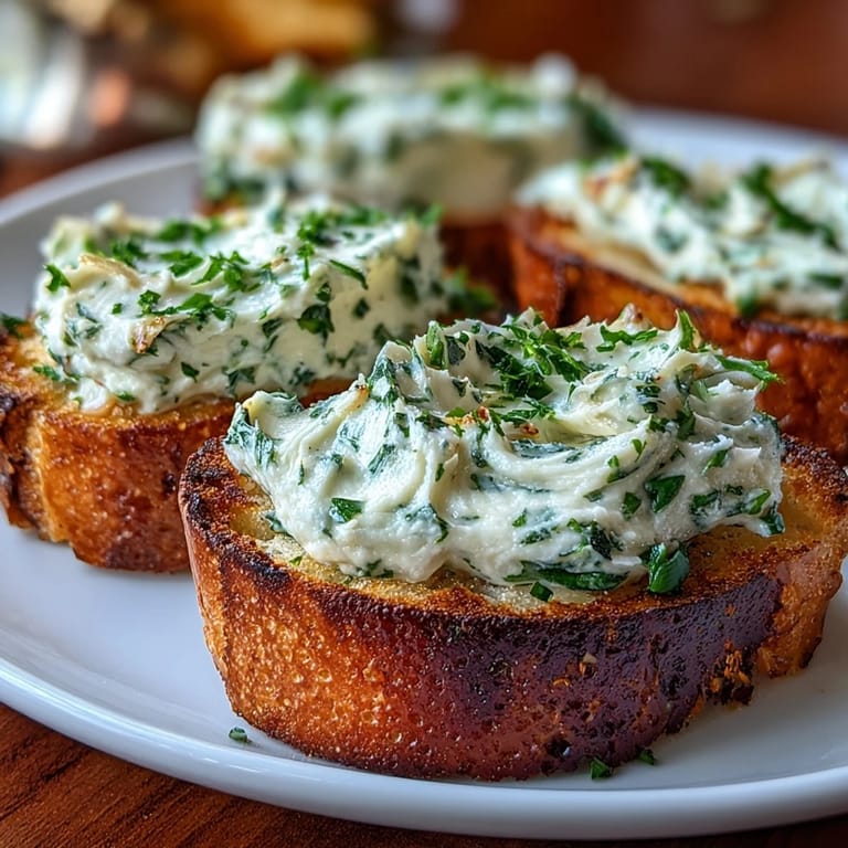 Whipped butter infused with roasted garlic and herbs, served with toasted crostini for an elegant starter.