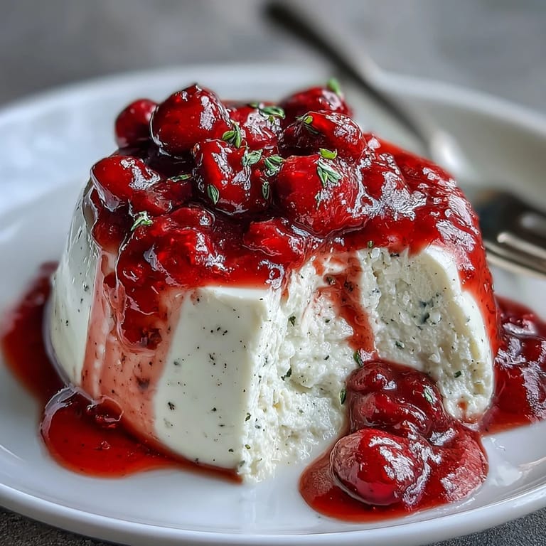 Elegant cardamom panna cotta with silky texture, garnished with a luscious berry compote and perfect for special occasions.