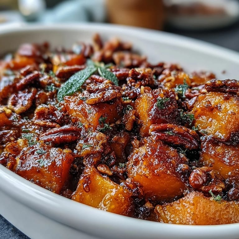 Classic candied yams casserole baked to perfection, with rich syrup-soaked yams and a nutty pecan streusel topping.