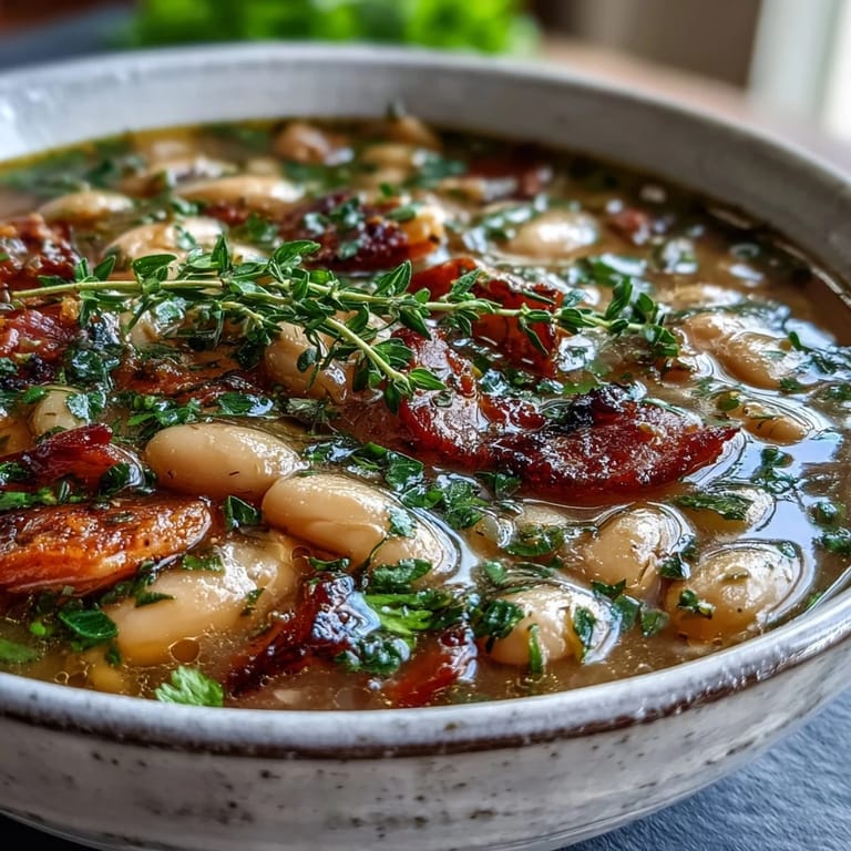 Hearty Southern ham and butter bean soup with vibrant vegetables, simmered to perfection, served alongside crusty bread for dipping.