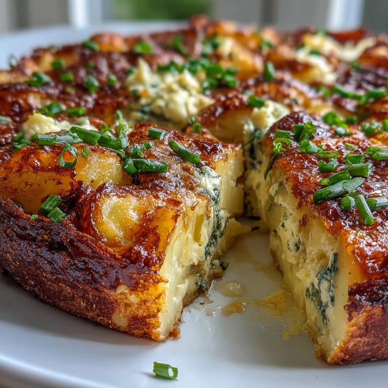 Slices of savory spring onion and potato frittata topped with bubbling cheddar, served warm with a crisp side salad.