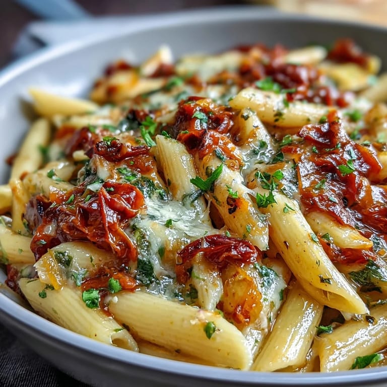 Creamy one-pot pasta dish featuring penne, zucchini, bell pepper, and spinach, perfect for quick weeknight dinners.