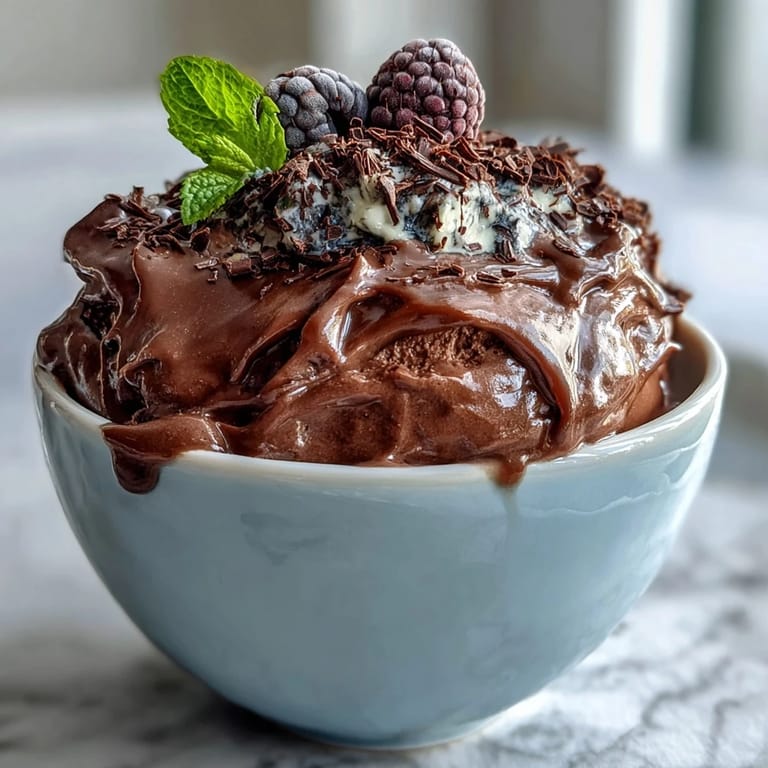 Decadent chocolate mousse made with cottage cheese, served in elegant cups and garnished with juicy mixed berries for a refreshing, guilt-free treat.