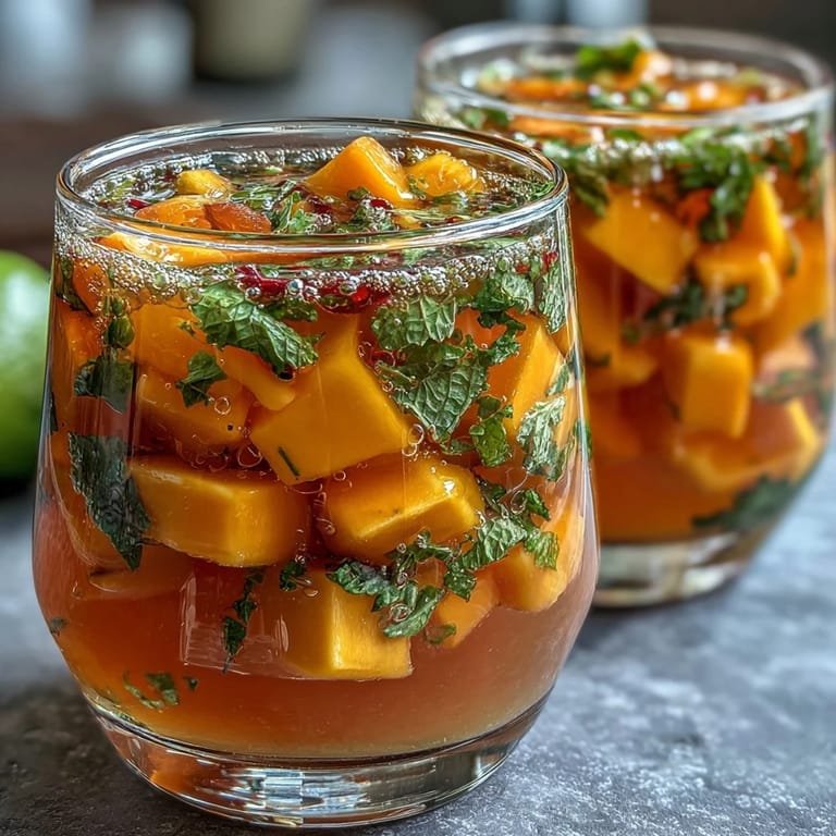 Refreshing Mango Peach Sangria with sparkling water, ripe fruit, and mint leaves, ideal for alcohol-free summer celebrations.