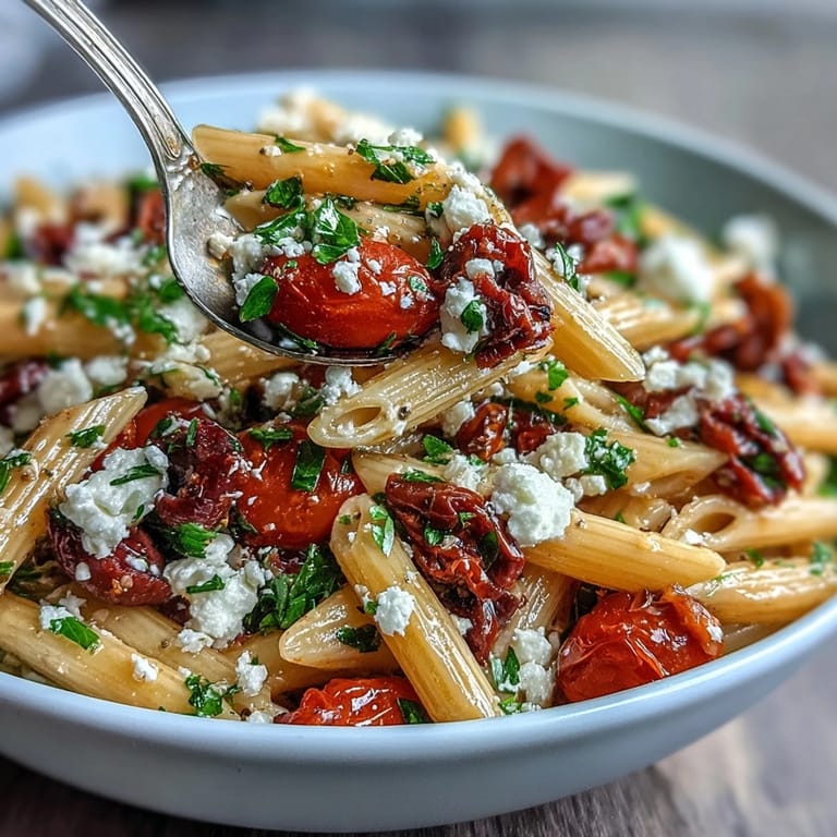 Mediterranean pasta salad with tangy feta and Kalamata olives, tossed with a zesty red wine vinaigrette.