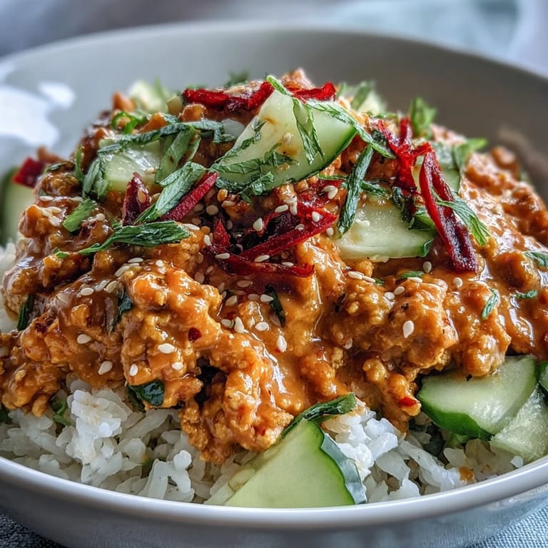 Close-up of Spicy Bang Bang Turkey Rice Bowls showing crunchy veggies and saucy ground turkey, perfect for weeknight dinners.