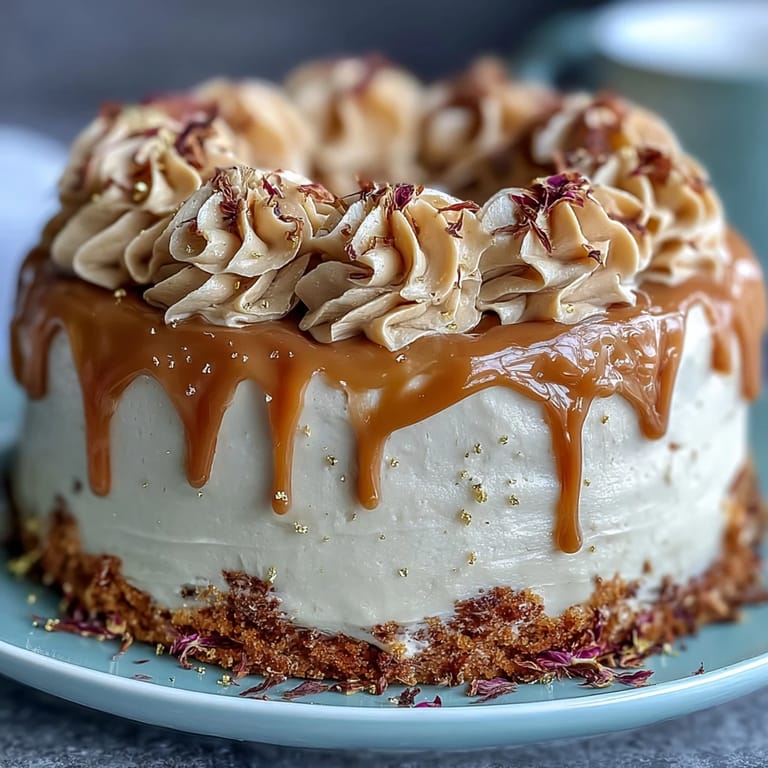 Showstopping Taurus Cake: delicate butterscotch, rose-tinted frosting, and edible flower decorations.