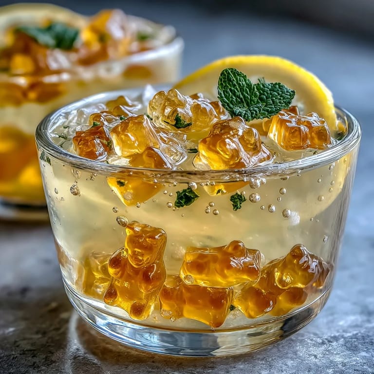 Clear cups filled with lemon-flavored jelly and gummy bears create a whimsical, Instagram-worthy dessert perfect for parties and gatherings with kids and adults alike.