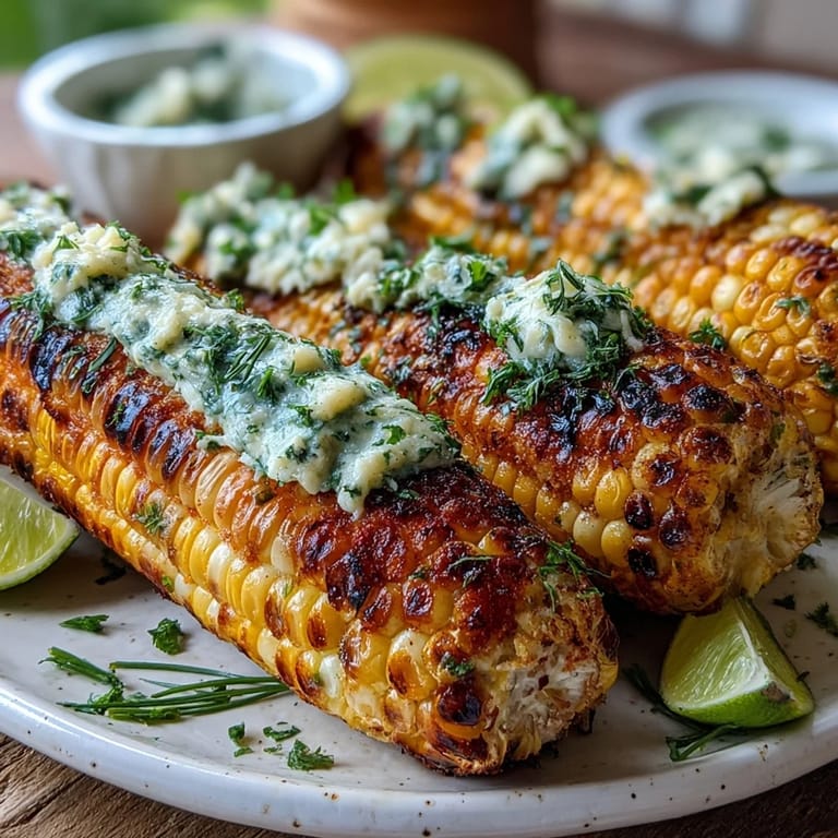 Delicious Memorial Day Grilled Corn with Herbed Butter 4 Ways, served hot with vibrant parsley, chive, cilantro, and Parmesan butters.  