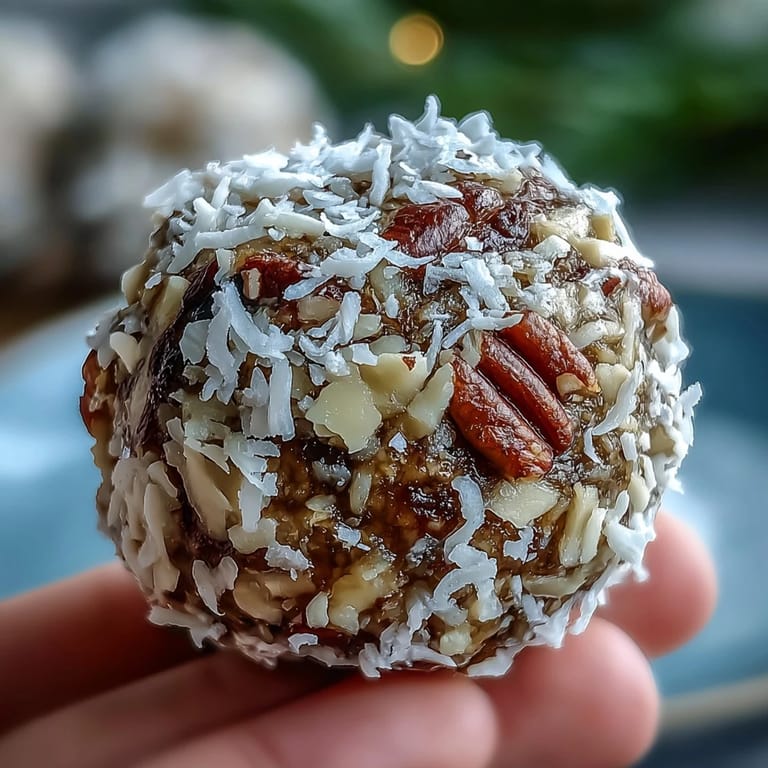 No-bake energy bites packed with grated carrots, cinnamon, and nutmeg, rolled in coconut for a cozy snack.  