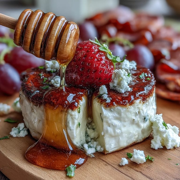 A stunning Summer Charcuterie Board showcasing cheeses, meats, fruit, and a sweet honey drizzle.