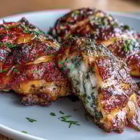 Herb-marinated chicken thighs and colorful roasted root vegetables sizzling on a sheet pan, ready for a comforting, wholesome dinner.  