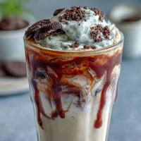 Cookies and Cream Cold Brew in two tall glasses with whipped cream and crushed cookies, rich and creamy coffee drink inspired by Starbucks secret menu.
