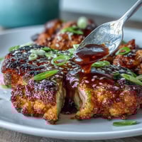 Golden teriyaki cauliflower steaks, brushed with sticky sauce, a delicious vegetarian main.